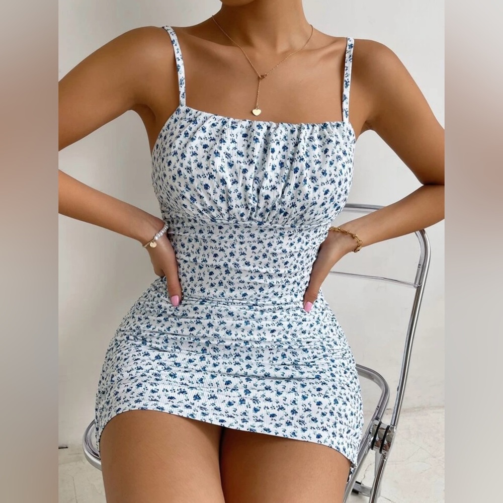 Floral Blue and White Dress